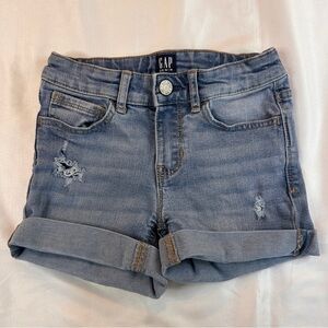 Girls Gap Denim Distressed Cuffed Stretch Midi Jean Shorts Girls Size 7 - (506)
